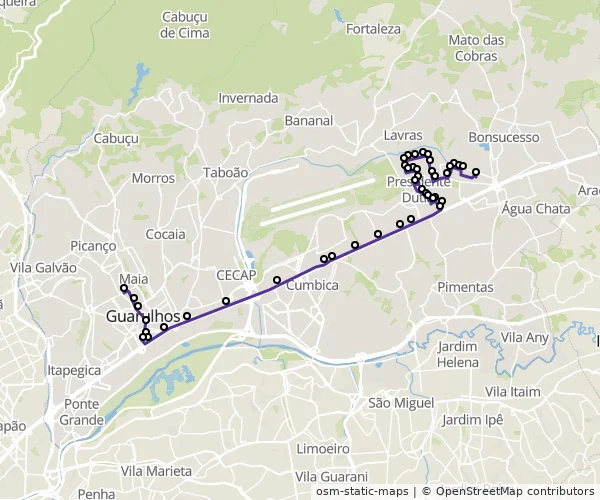 Mapa do itinerário da linha