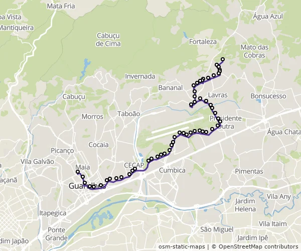 Mapa do itinerário da linha