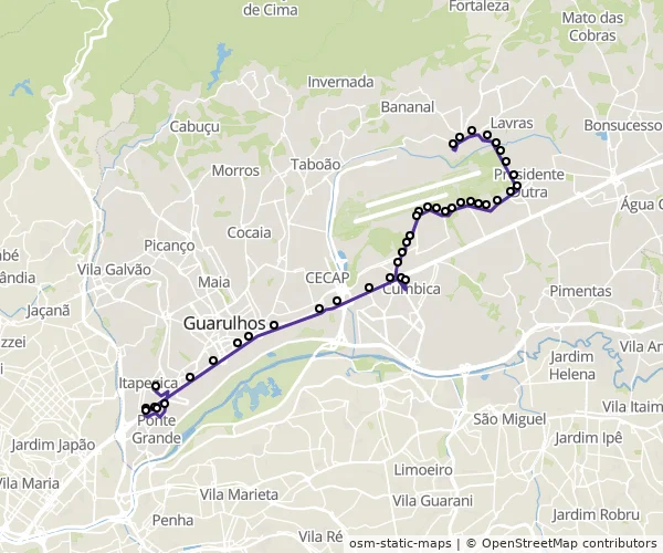 Mapa do itinerário da linha