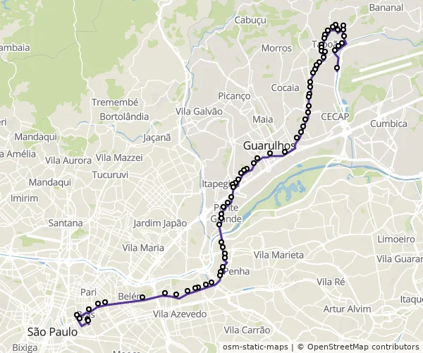 Mapa do itinerário da linha