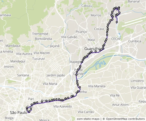 Mapa do itinerário da linha
