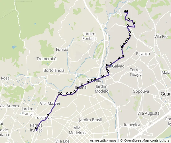 Mapa do itinerário da linha