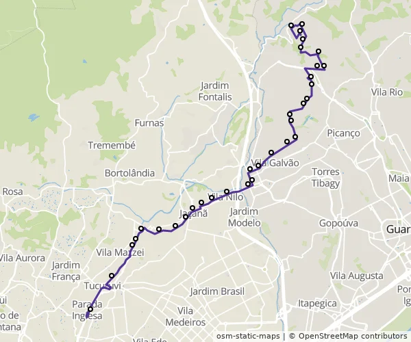 Mapa do itinerário da linha