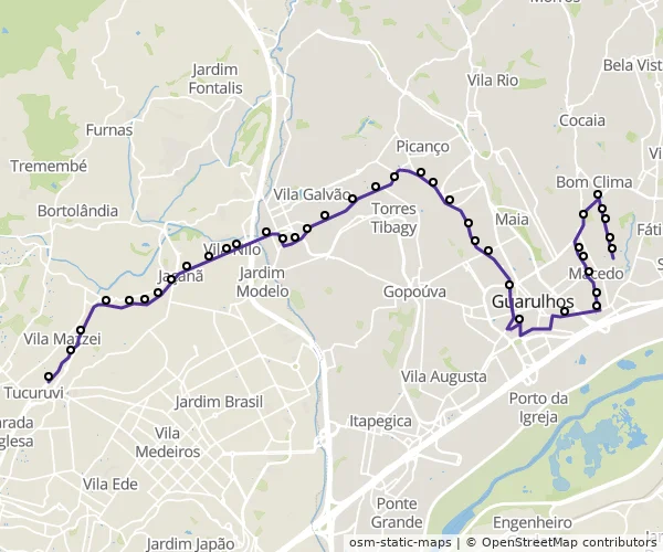 Mapa do itinerário da linha