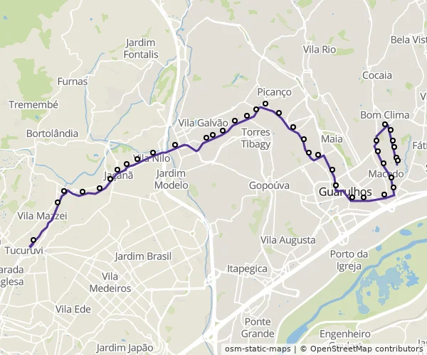 Mapa do itinerário da linha