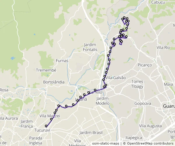 Mapa do itinerário da linha