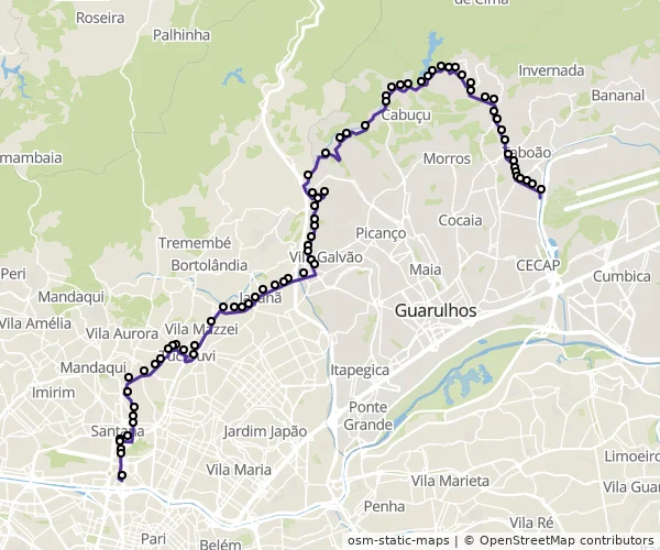 Mapa do itinerário da linha