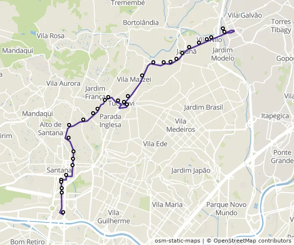 Mapa do itinerário da linha