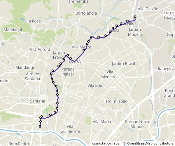 Mapa do itinerário da linha