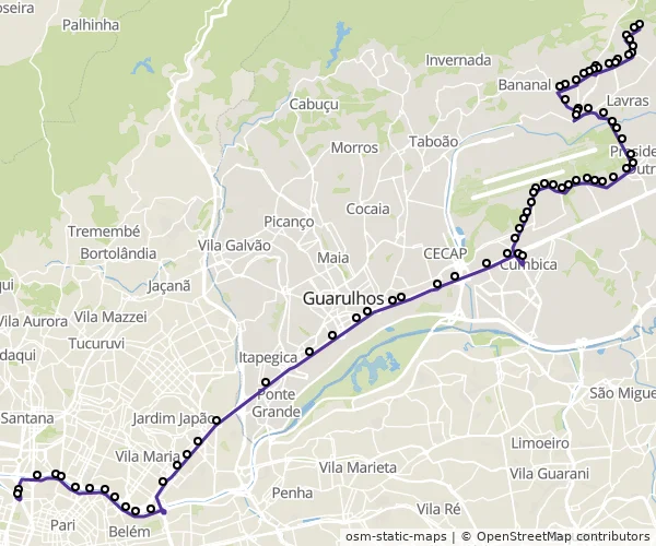 Mapa do itinerário da linha