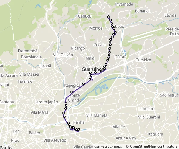 Mapa do itinerário da linha