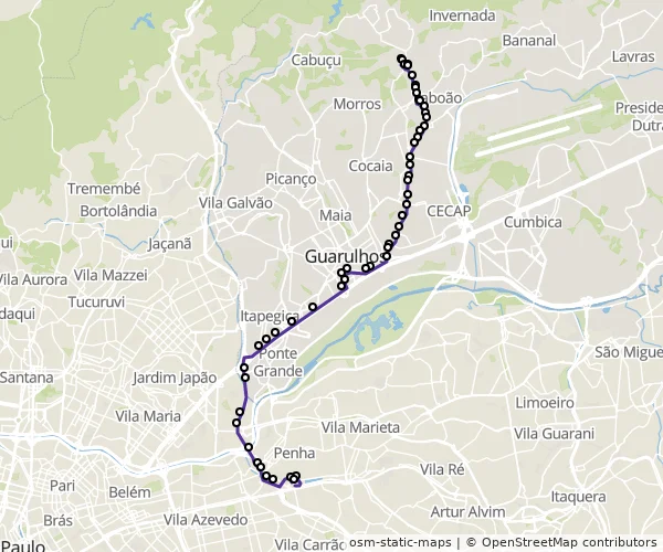 Mapa do itinerário da linha