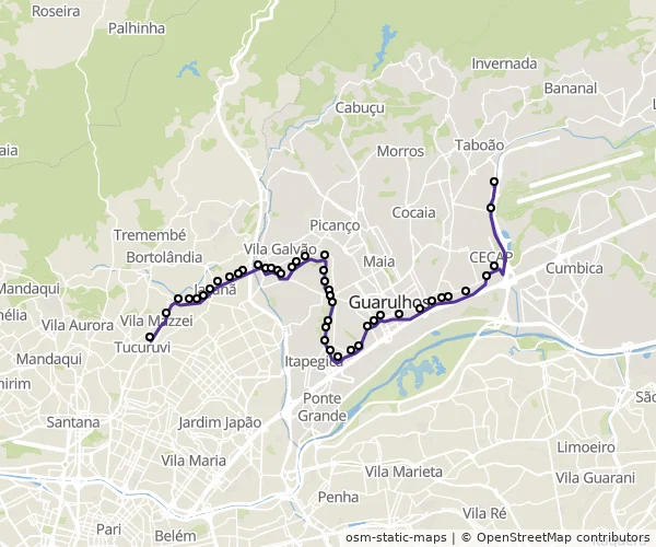 Mapa do itinerário da linha