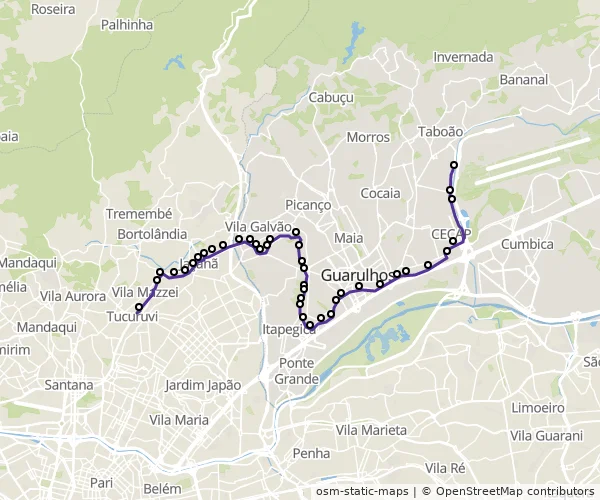 Mapa do itinerário da linha