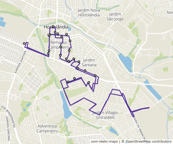 Mapa do itinerário da linha