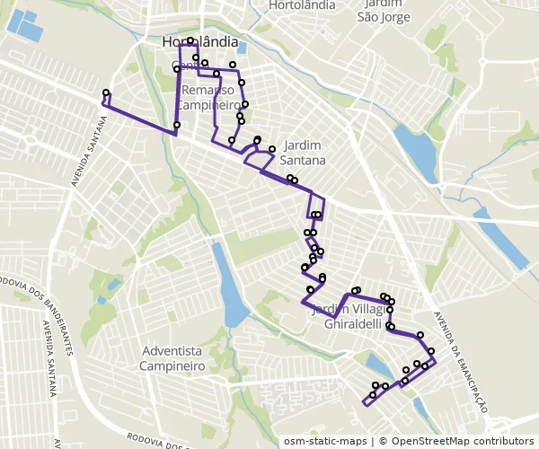 Mapa do itinerário da linha