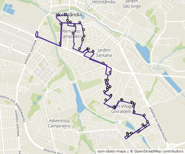 Mapa do itinerário da linha