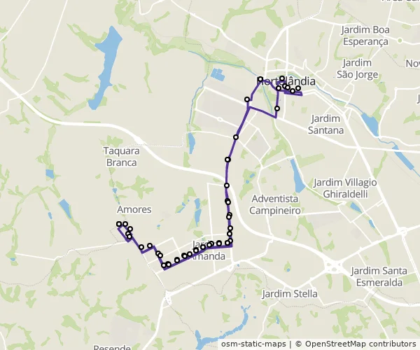 Mapa do itinerário da linha