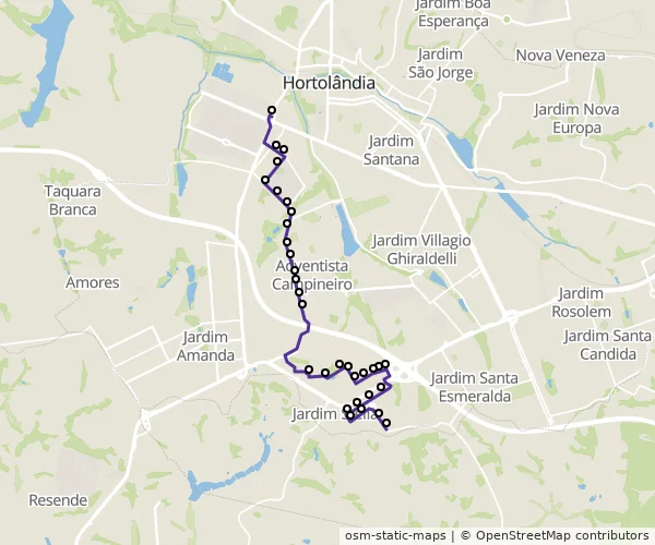 Mapa do itinerário da linha