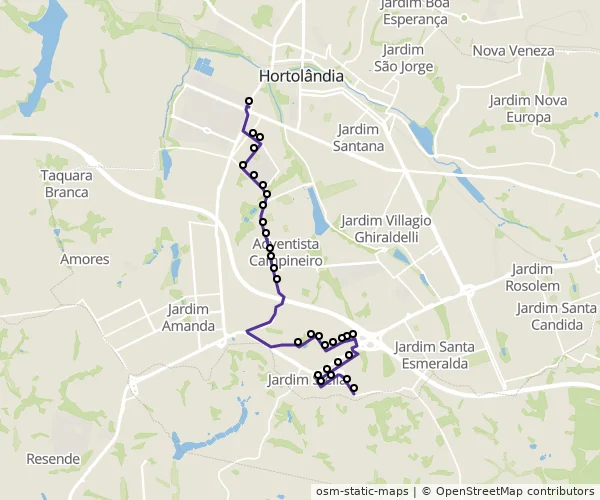 Mapa do itinerário da linha