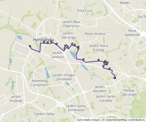 Mapa do itinerário da linha