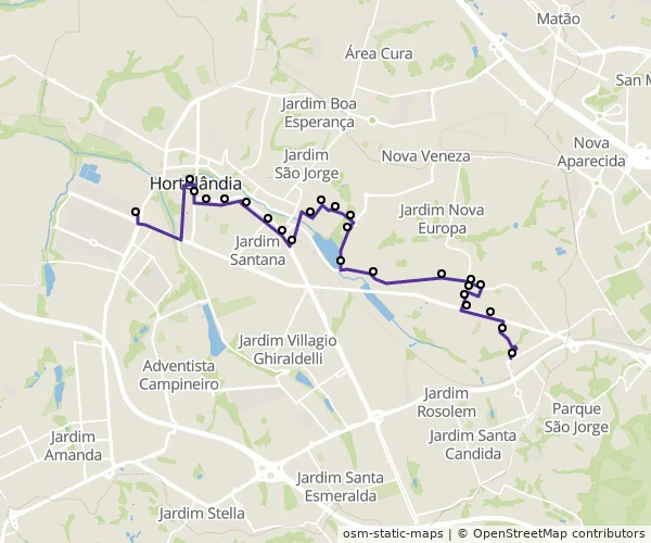 Mapa do itinerário da linha