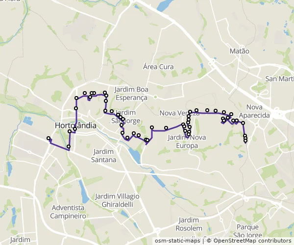 Mapa do itinerário da linha