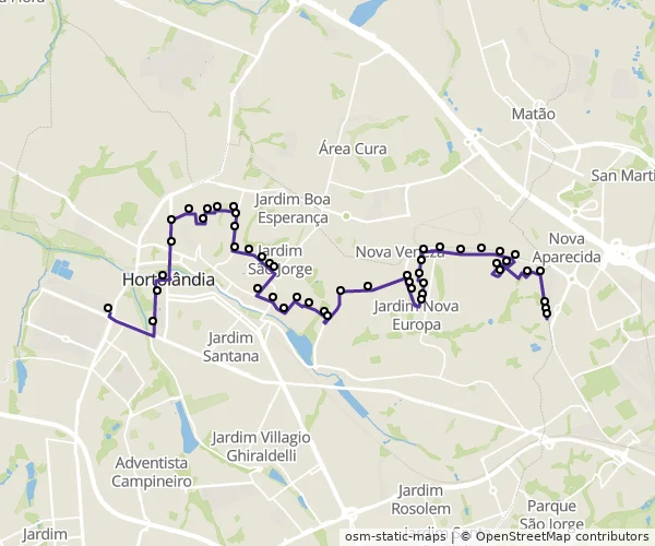 Mapa do itinerário da linha