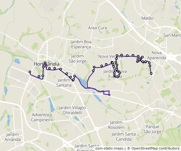 Mapa do itinerário da linha