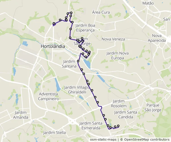 Mapa do itinerário da linha