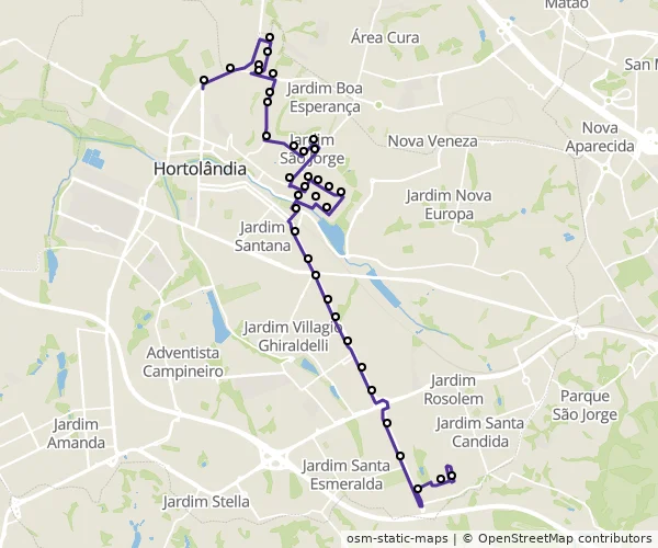 Mapa do itinerário da linha