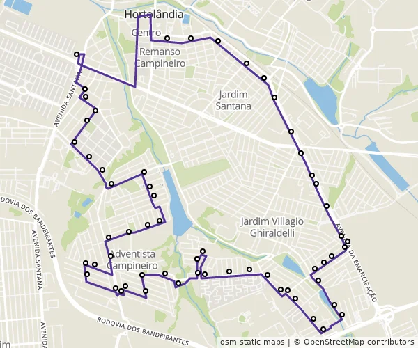 Mapa do itinerário da linha