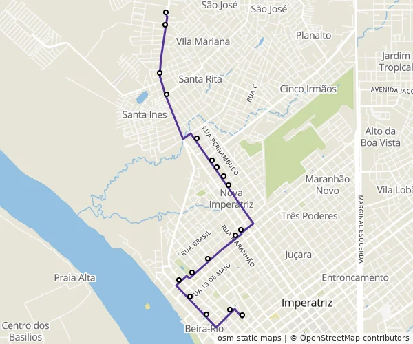 Mapa do itinerário da linha