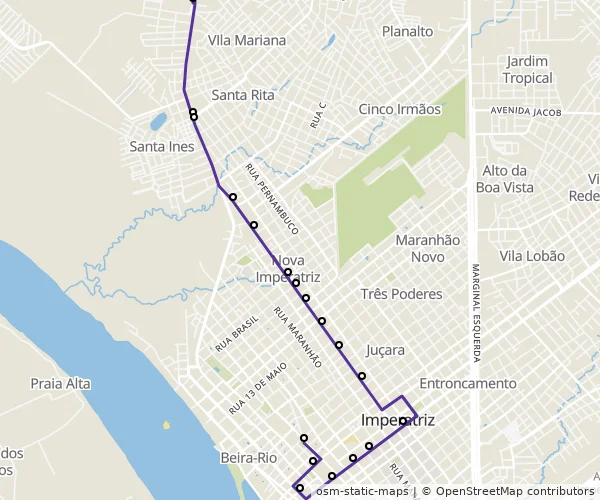 Mapa do itinerário da linha