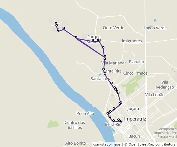 Mapa do itinerário da linha