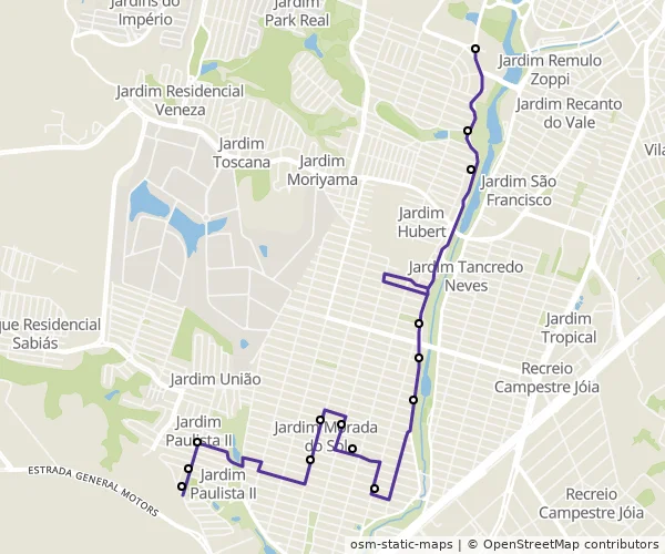 Mapa do itinerário da linha