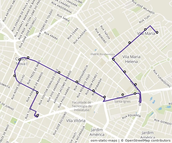 Mapa do itinerário da linha