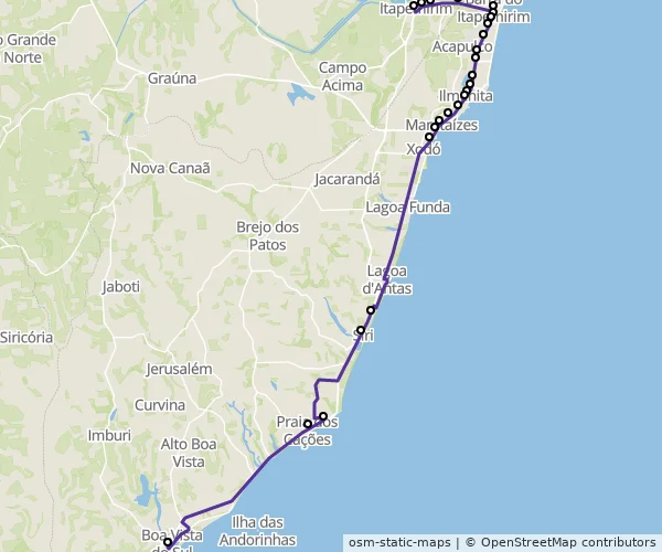 Mapa do itinerário da linha