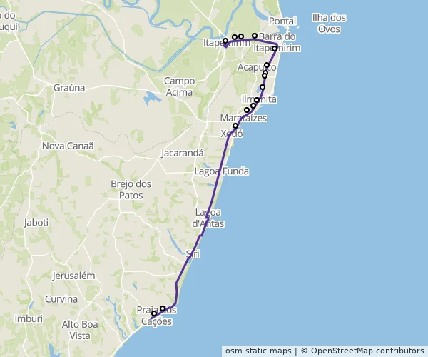 Mapa do itinerário da linha