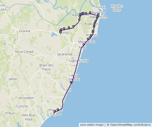Mapa do itinerário da linha