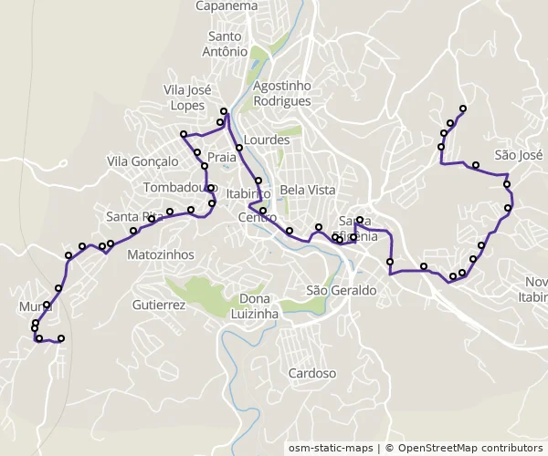 Mapa do itinerário da linha