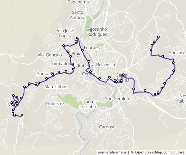 Mapa do itinerário da linha