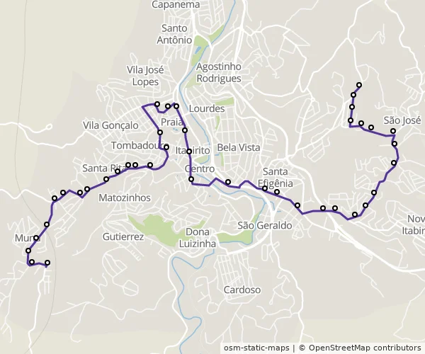 Mapa do itinerário da linha