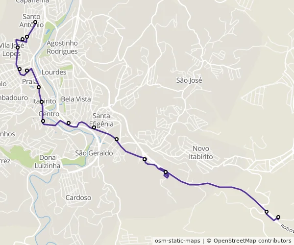 Mapa do itinerário da linha