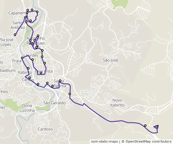 Mapa do itinerário da linha