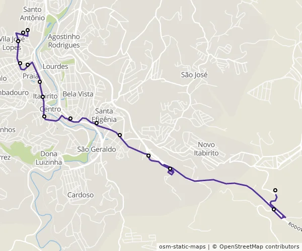 Mapa do itinerário da linha