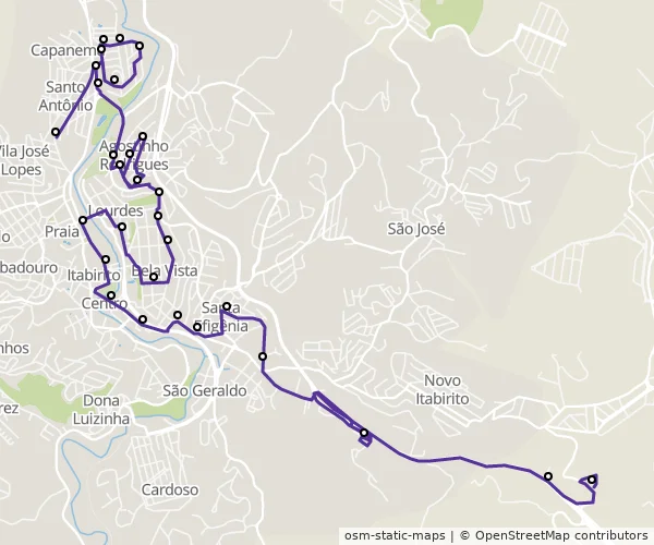 Mapa do itinerário da linha