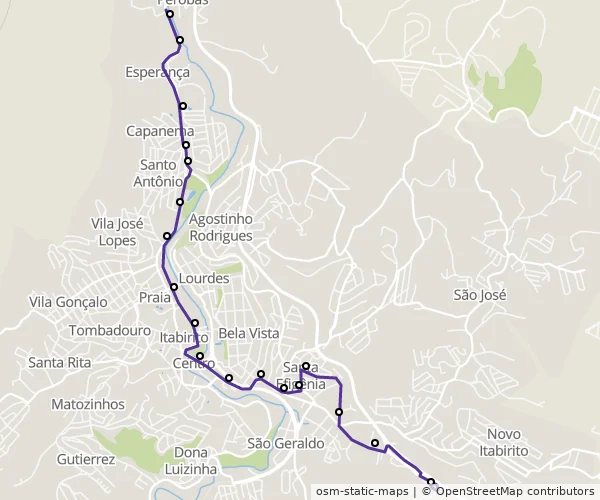 Mapa do itinerário da linha