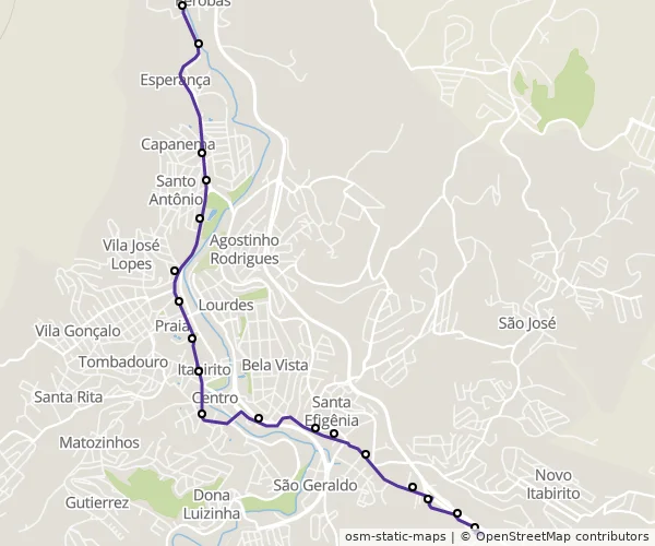 Mapa do itinerário da linha