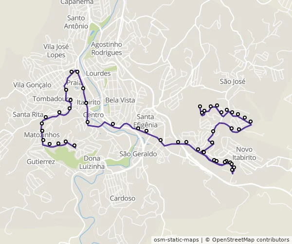 Mapa do itinerário da linha
